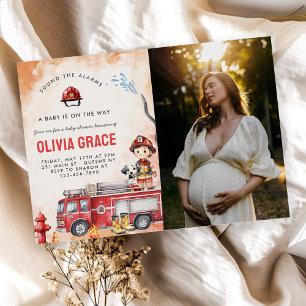 Invitation Baby shower de pompier Camion Photo