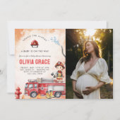 Invitation Baby shower de pompier Camion Photo (Devant)