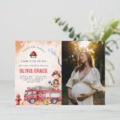 Invitation Baby shower de pompier Camion Photo (Debout devant)