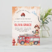 Invitation Baby shower de pompier de camion de pompier (Debout devant)