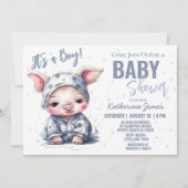 Invitation Baby shower de porc Dusty Blue Boy Farm (Devant)