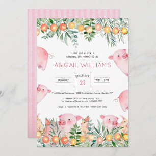 Invitation Baby shower de porc et de lapin rose Woodland