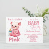 Invitation Baby shower de porc ferme fille rose (Debout devant)