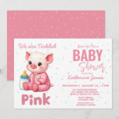 Invitation Baby shower de porc ferme fille rose (Devant / Derrière)