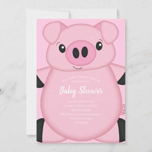 Invitation Baby shower de porc rose (Devant)