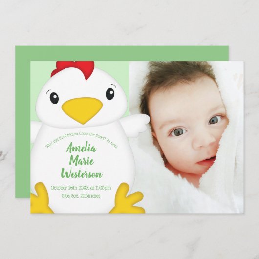 Invitation Baby shower de poulet vert (Devant / Derrière)