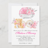 Invitation Baby shower de poussette à poussette rose-rose (Devant)