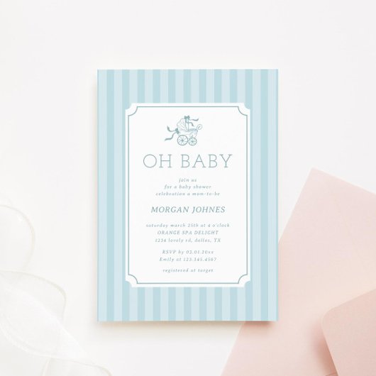 Invitation Baby shower de poussette de bébé mignonne Preppy I