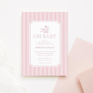 Invitation Baby shower de poussette de bébé mignonne Preppy I