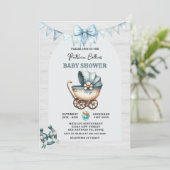 Invitation Baby shower de poussette de cowboy bleu (Debout devant)