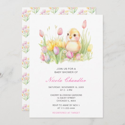 Invitation Baby shower de poussette de printemps (Devant / Derrière)