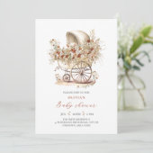 Invitation Baby shower de poussette fleur sauvage aquarelle (Debout devant)