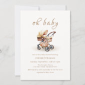 Invitation Baby shower de poussette florale Boho neutre pour  (Devant)