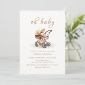 Invitation Baby shower de poussette florale Boho neutre pour  (Debout devant)