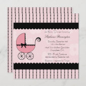 Invitation baby shower de poussette moderne noir rose (Devant / Derrière)