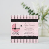 Invitation baby shower de poussette moderne noir rose (Debout devant)