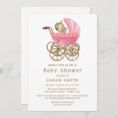 Invitation Baby shower de poussette rose bébé fille Pram (Devant / Derrière)