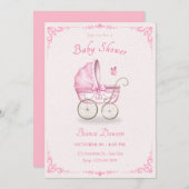 Invitation Baby shower de poussette rose pastel (Devant / Derrière)