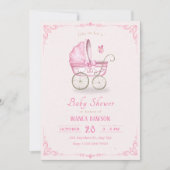 Invitation Baby shower de poussette rose pastel (Devant)