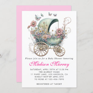 Invitation Baby shower de poussette rose rose rose Fille