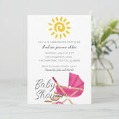 Invitation Baby shower de poussette rose soleil moderne simpl (Debout devant)