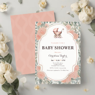 Invitation Baby shower de poussette Vintage rose