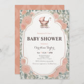 Invitation Baby shower de poussette Vintage rose (Devant / Derrière)