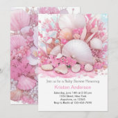 Invitation Baby shower de prairie à coquilles de mer rose (Devant / Derrière)