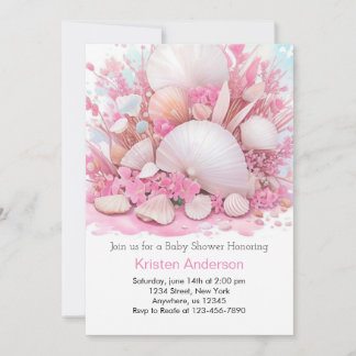 Invitation Baby shower de prairie à coquilles de mer rose