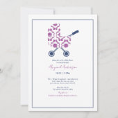 Invitation Baby shower de Pram Damask Magenta & Navy (Devant)