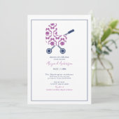 Invitation Baby shower de Pram Damask Magenta & Navy (Debout devant)