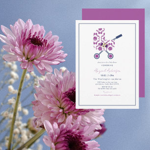 Invitation Baby shower de Pram Damask Magenta & Navy