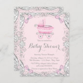 Invitation Baby shower de Pram Parties scintillant rose et gr (Devant / Derrière)
