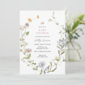 Invitation Baby shower de pré-papillon fleur sauvage (Debout devant)