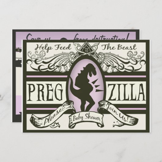 Invitation Baby shower de Pregzilla (Devant / Derrière)