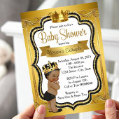 Invitation Baby shower de Prince afro-américain noir et or