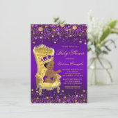 Invitation Baby shower de Prince Afro-Américain Purple Gold (Debout devant)
