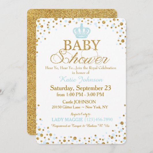 Invitation Baby shower de prince Gold Glitter Sprinkle (Devant / Derrière)