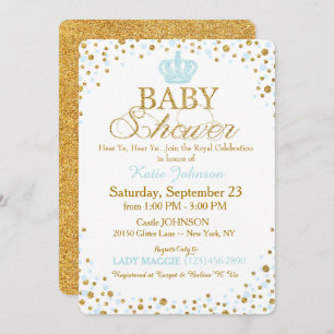 Invitation Baby shower de prince Gold Glitter Sprinkle