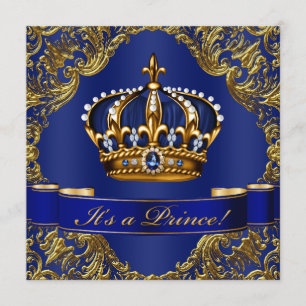 Invitation Baby shower de Prince héritier d'or de bleu royal