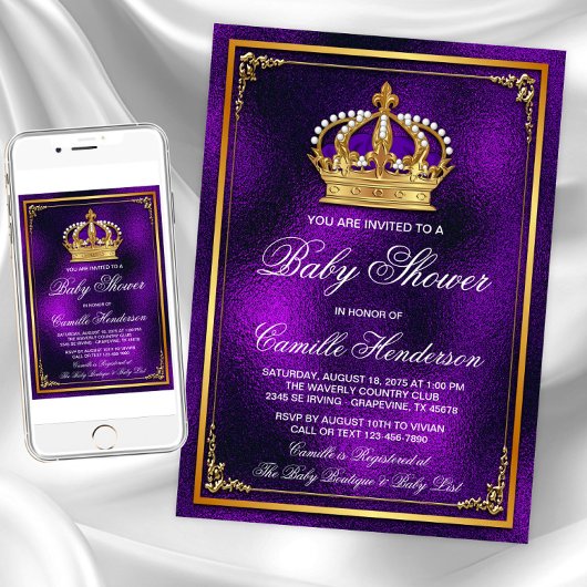 Invitation Baby shower de Prince Purple Gold