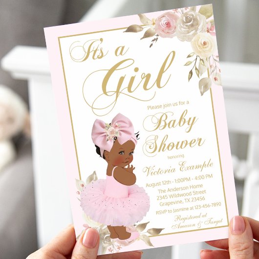 Invitation Baby shower de princesse africaine d'or