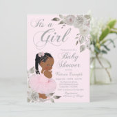 Invitation Baby shower de princesse africaine en argent rose (Debout devant)