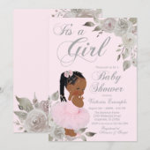 Invitation Baby shower de princesse africaine en argent rose (Devant / Derrière)