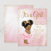 Invitation Baby shower de princesse afro-américaine d'or rose (Devant / Derrière)