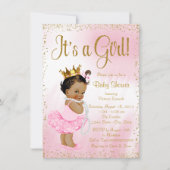 Invitation Baby shower de princesse afro-américaine d'or rose (Devant)