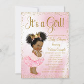 Invitation Baby shower de princesse afro-américaine d'or rose (Devant)