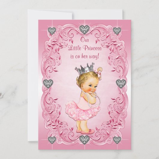 Invitation Baby shower de princesse Ballerina Diamond Hearts (Devant)
