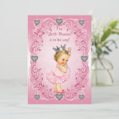 Invitation Baby shower de princesse Ballerina Diamond Hearts (Debout devant)