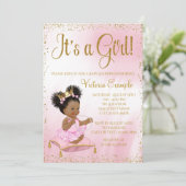 Invitation Baby shower de princesse d'or rose C'est une fille (Debout devant)